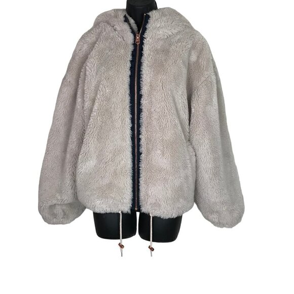LUCKY Brand Zip Up Faux Fluffy Hooded Teddy Jacket Coat Size L - Picture 1 of 7